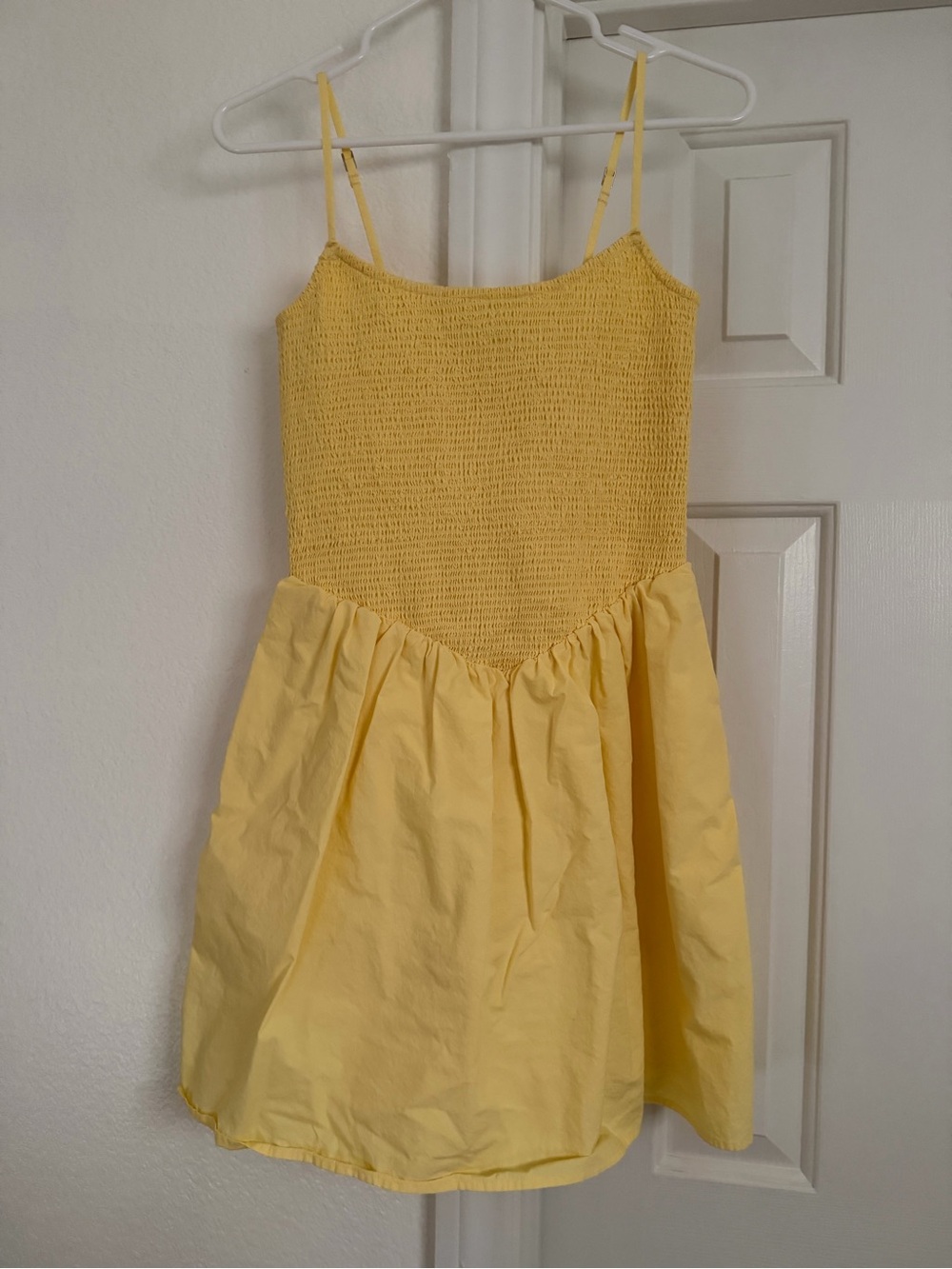 Abercrombie & Fitch Yellow Dipped-Waist Smocked Mini Dress